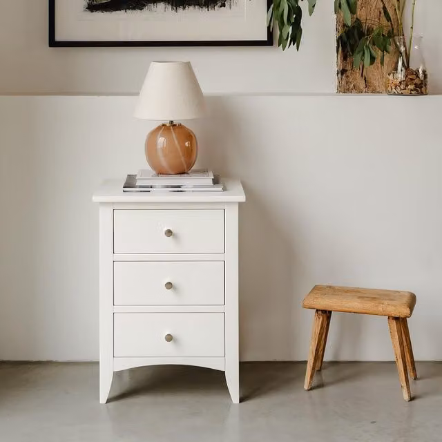 Statement Furniture Modern Oak and Metal Bedside Table in White, W/D/H: 45 x 36 x 61 cm