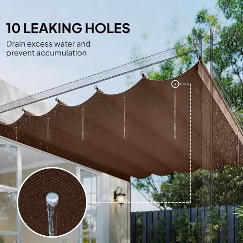 Outsunny Brown Retractable Pergola Shade Cover Replacement, W: 255 cm x D: 250 cm – 6