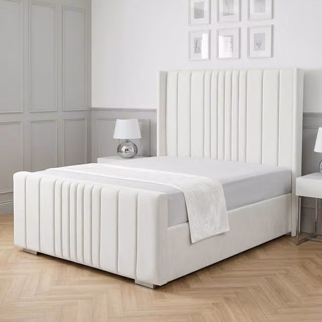 Living Comfort Bedz Cambridge Wingback Upholstered Velvet Bed in White, W/D/H: 120 x 200 cm