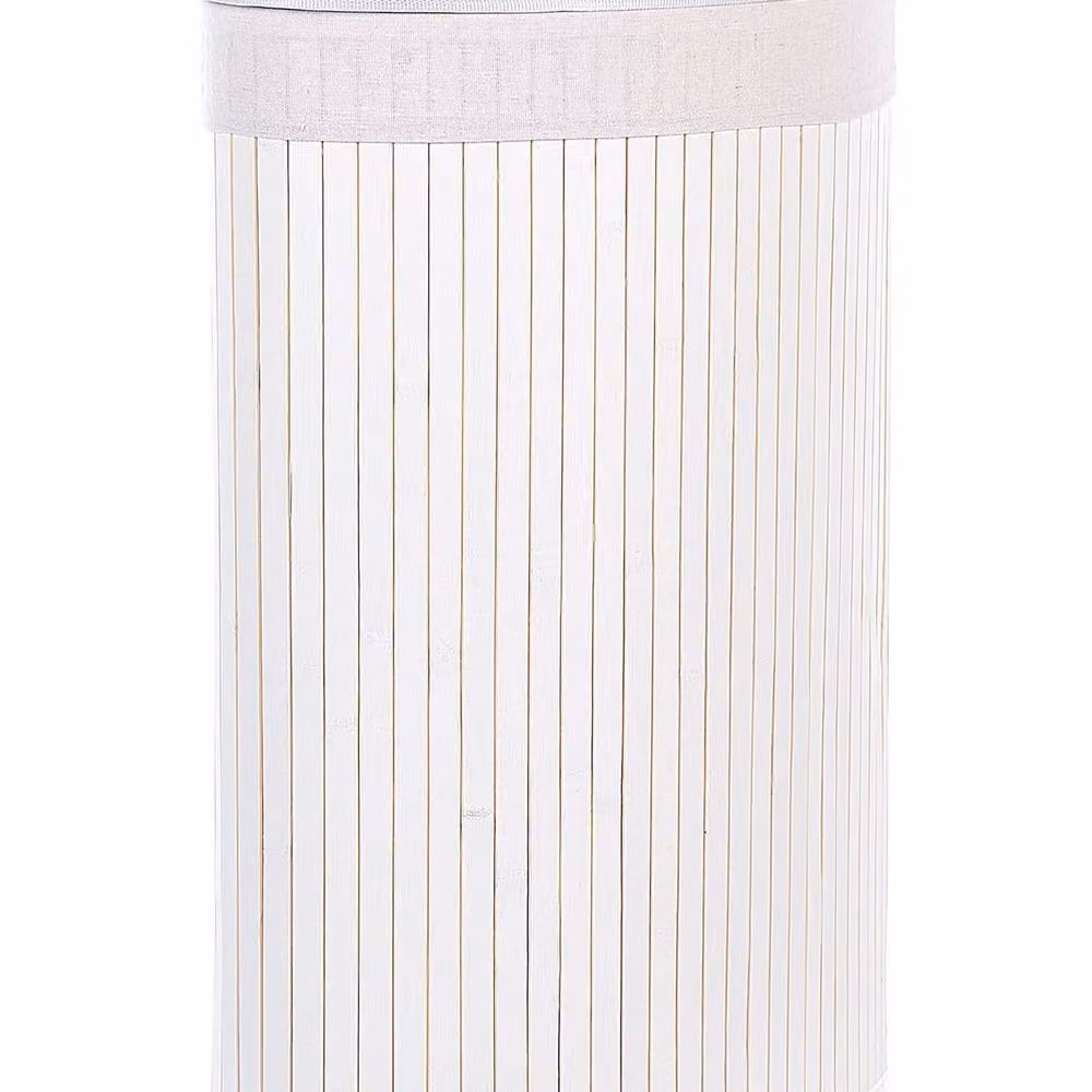 Wyld and Coco Boho White Bamboo Corner Laundry Basket with Lid and Removable Bag – 2