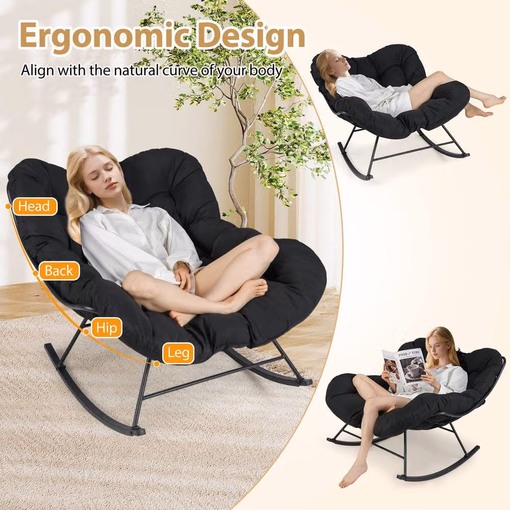 Costway Oversized Egg Papasan Rocking Chair for Indoor and Outdoor Use in Black – 5