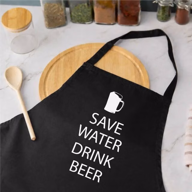 60 Second Makeover Save Water Drink Beer Black Apron – 1