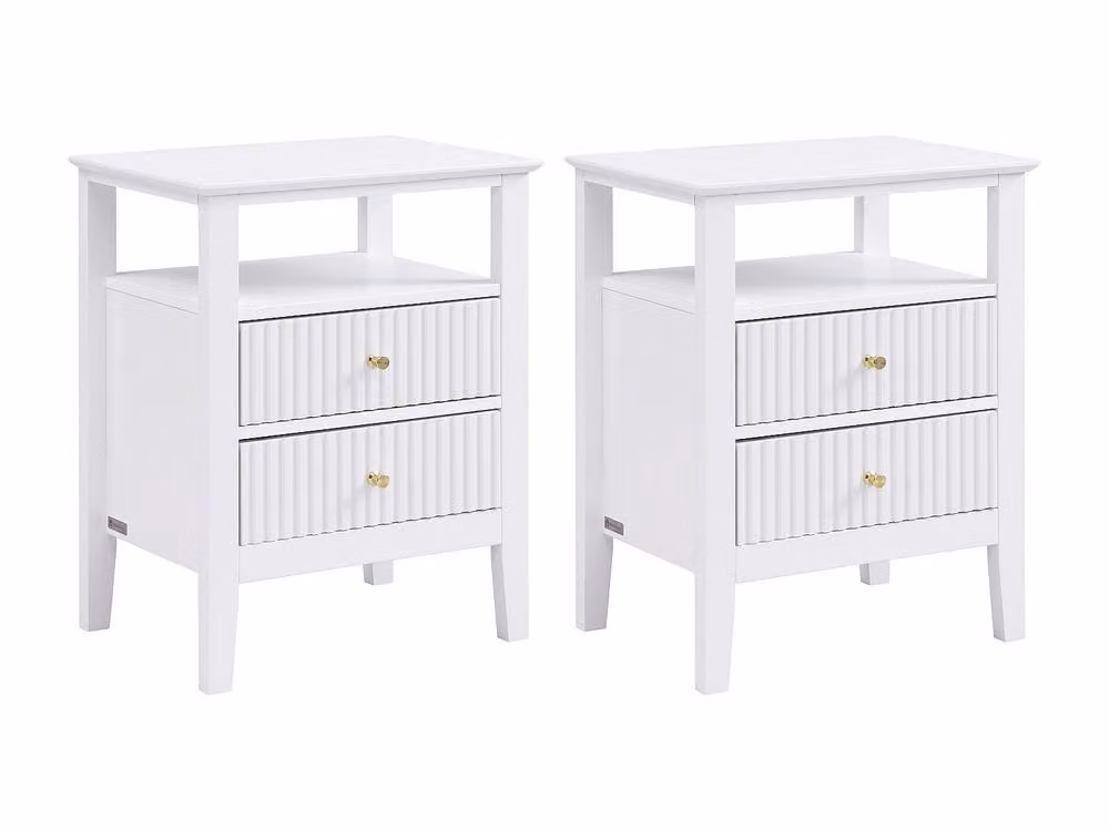Vente-unique Set of 2 White Lacquered MDF Bedside Tables with 2 Drawers and 1 Shelf – 2