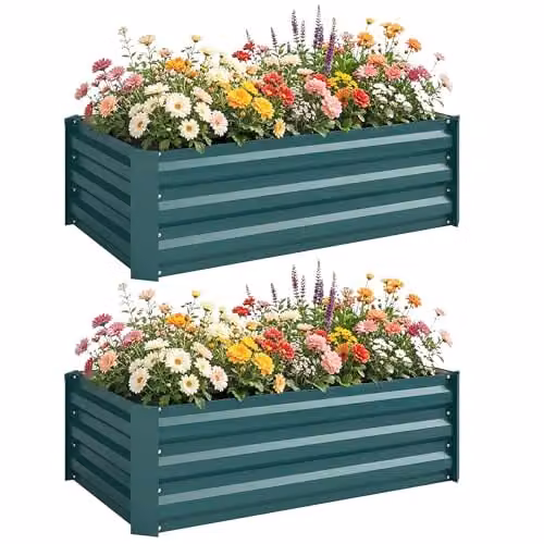 Outsunny Set of 2 Galvanised Steel Raised Garden Beds in Green, W/D/H: 110 x 60 x 30 cm – 1
