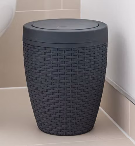 Addis Faux Rattan Swing Lid Bathroom Bin, Anthracite Grey – 6