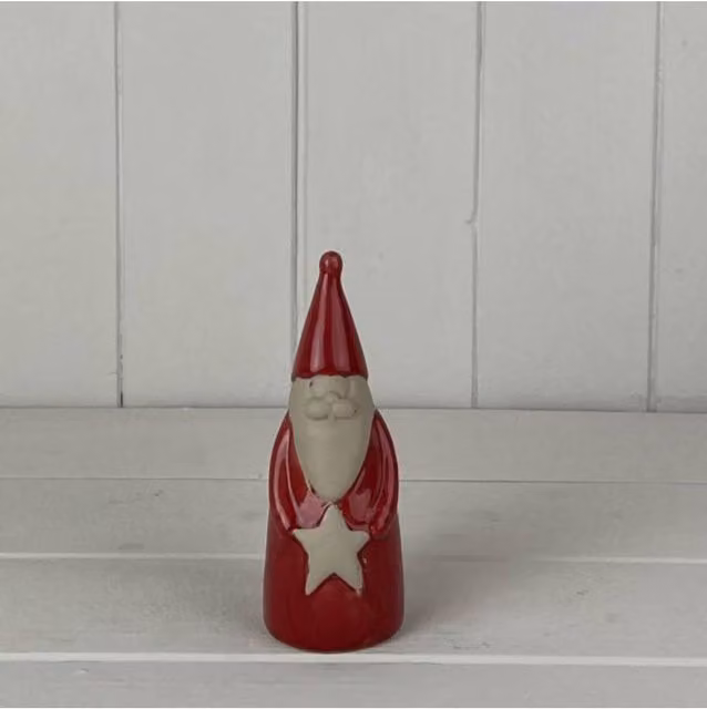 KDMD Red and White Ceramic Santa Tabletop Christmas Decoration with LED