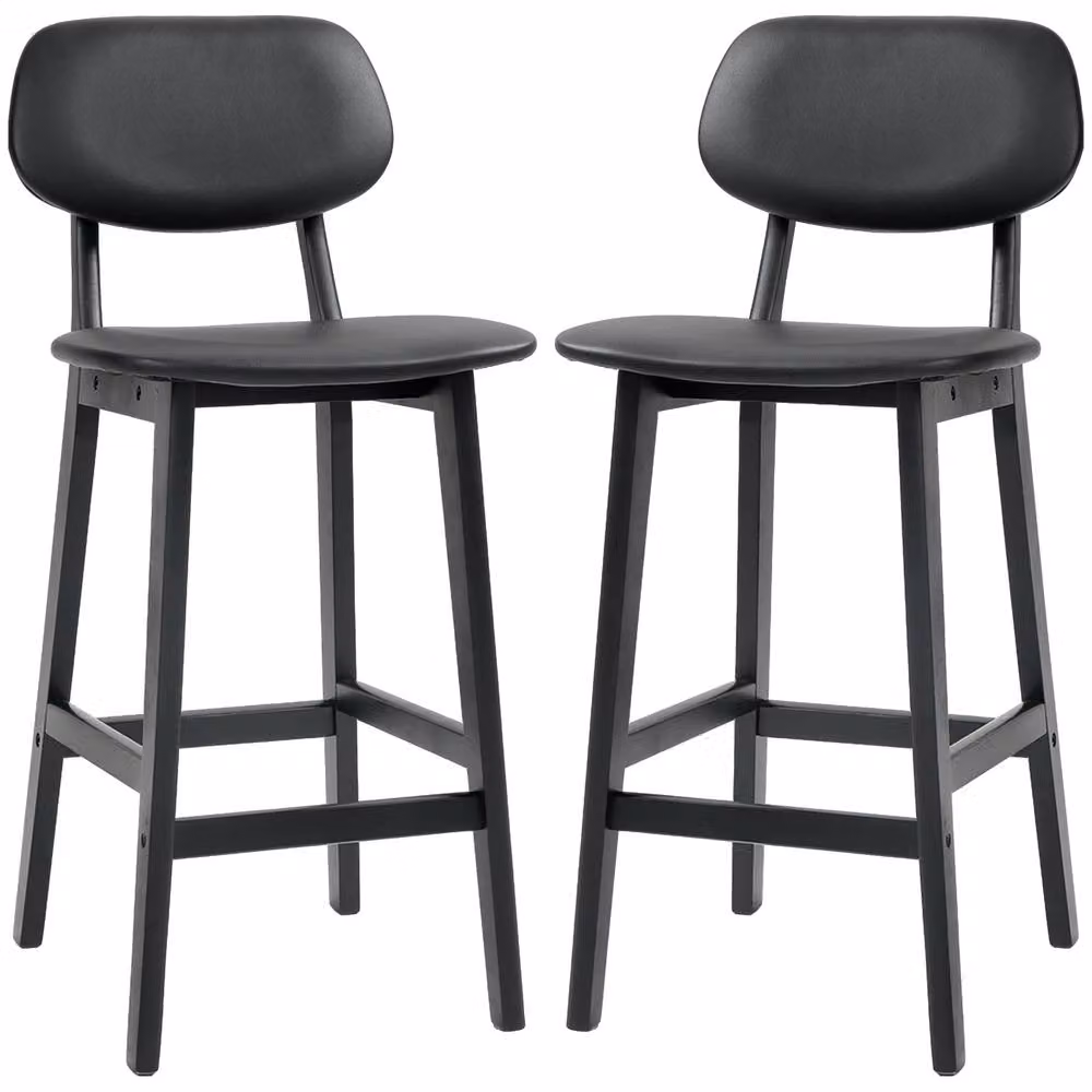STILVORA Set of 2 Modern Black Synthetic Leather Bar Stools with Wooden Structure – 5
