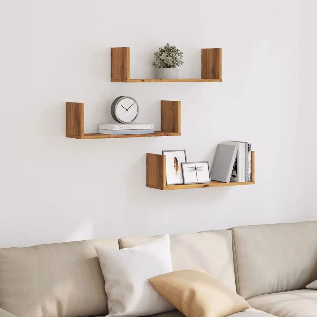 Berkfield Home Artisan Oak Wall Shelves, 3 Piece Set in Brown, W/D/H: 58 x 18 x 18 cm – 2