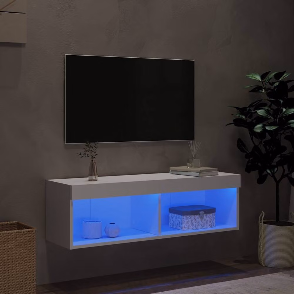 Berkfield Home Modern White TV Cabinet with LED Lights W/D/H: 100 x 30 x 30 cm – 3