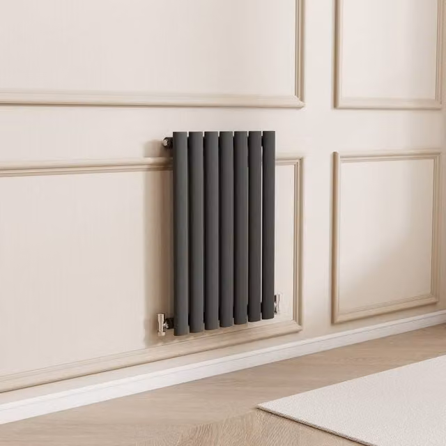 Banyetti Orva Anthracite Wall Mounted Single Oval Column Towel Rail, H: 60.0 cm, W: 41.3 cm – 1