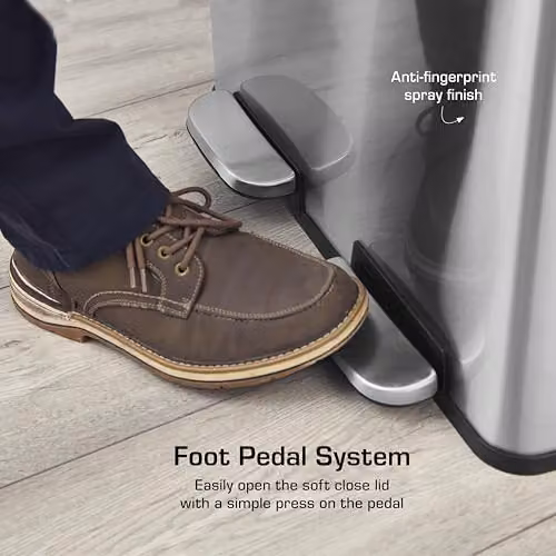 Swan 60L Stainless Steel Recycling Pedal Bin in Silver with Soft Close and Fingerprint Proof Finish, H: 66.0 cm, W: 36.2 cm, D: 55.0 cm – 5