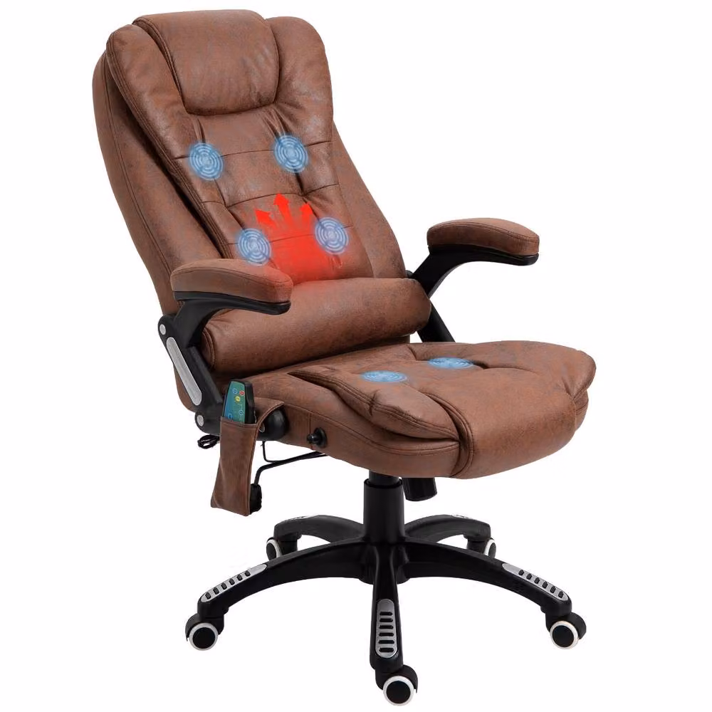 Rolipo Brown Microfibre Heated 6-Point Massage Reclining Office Chair – 2