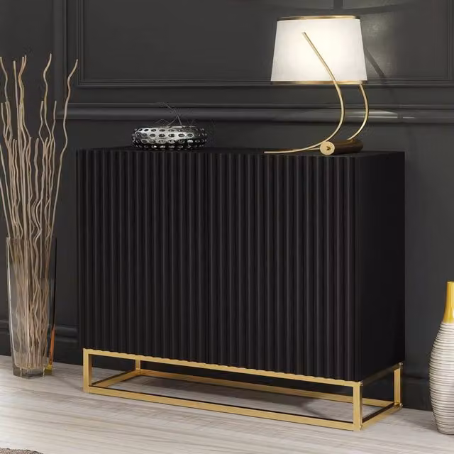 PAWNORA Modern Black and Gold Metal TV Unit and Sideboard Cabinet
