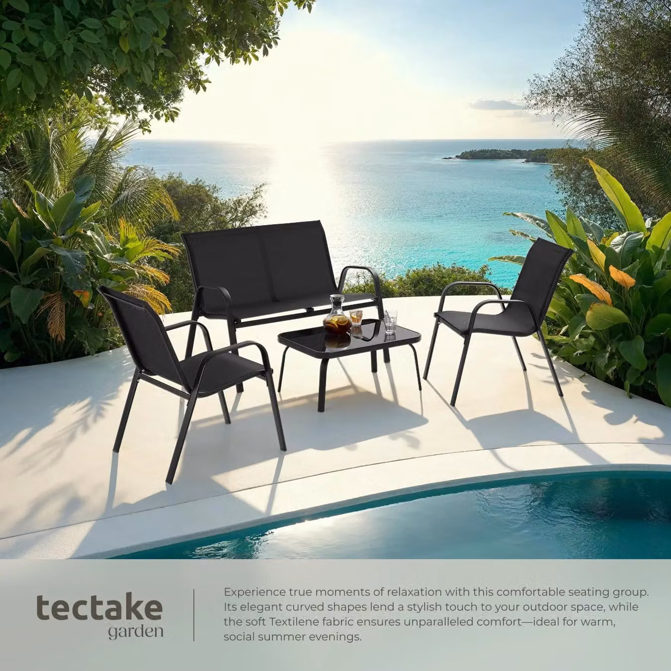 tectake Nora Garden Furniture Set in Matt Black for 4 People – 4