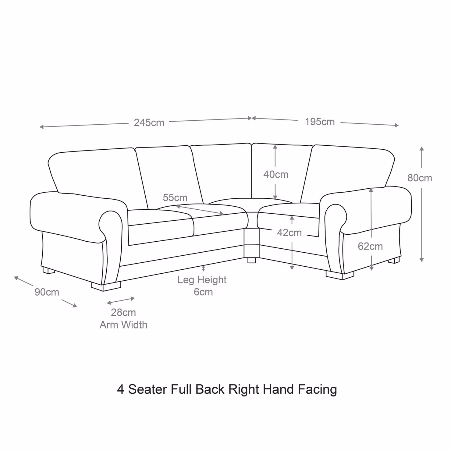 Furnishings For Less UK Milan 4 Seater L Shaped Corner Sofa, Black, Right Hand Facing, Chesterfield Style with Fabric Upholstery, W/D/H: 245 x 90 x 80 cm – 3