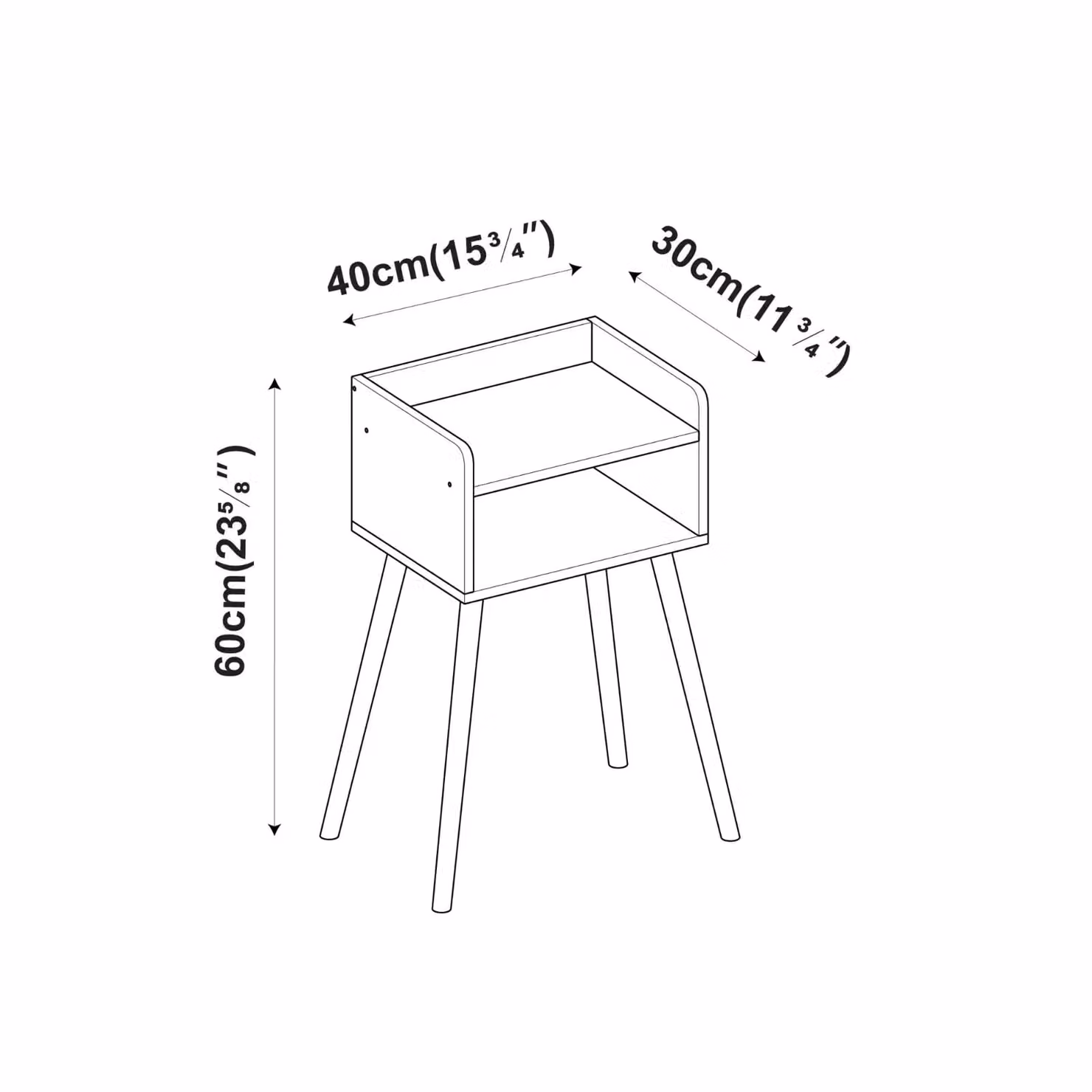 EONLION Grey Bedside Table with 2 Shelves and Solid Pinewood Legs, W: 30.0 cm, D: 40.0 cm, H: 60.0 cm – 2
