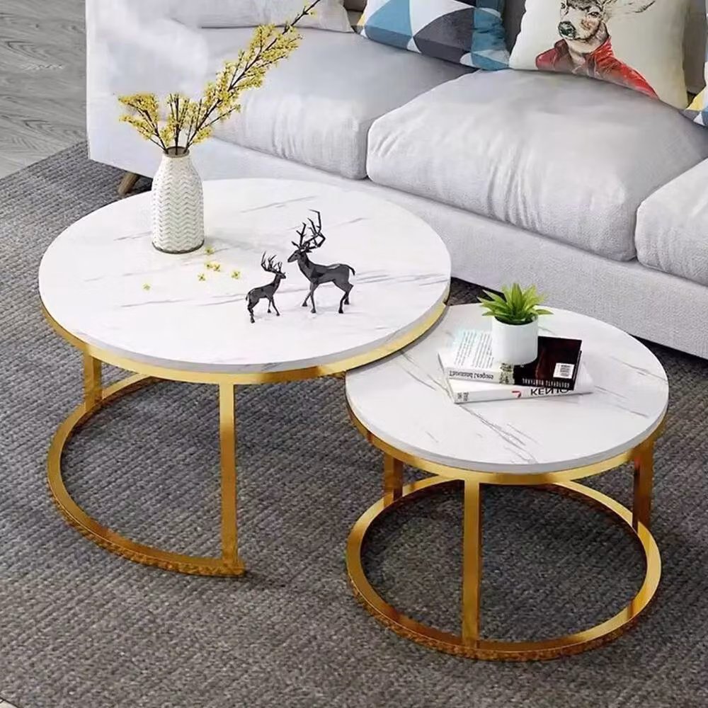 SPETLEK Nesting Coffee Table Set in White with Glossy Round Tops and Sled Base – 4