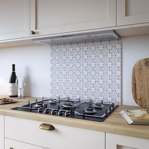 Wilsonart Florence Tile Kitchen Hob Splashback Panel, White Aluminium, W: 60.0 cm, H: 80.0 cm