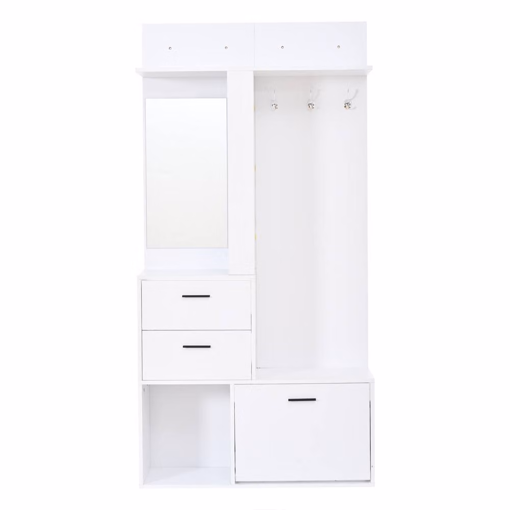 Matteo Modern White Hallway Furniture Set with Mirror, Coat Rack and Shoe Cabinet – 2