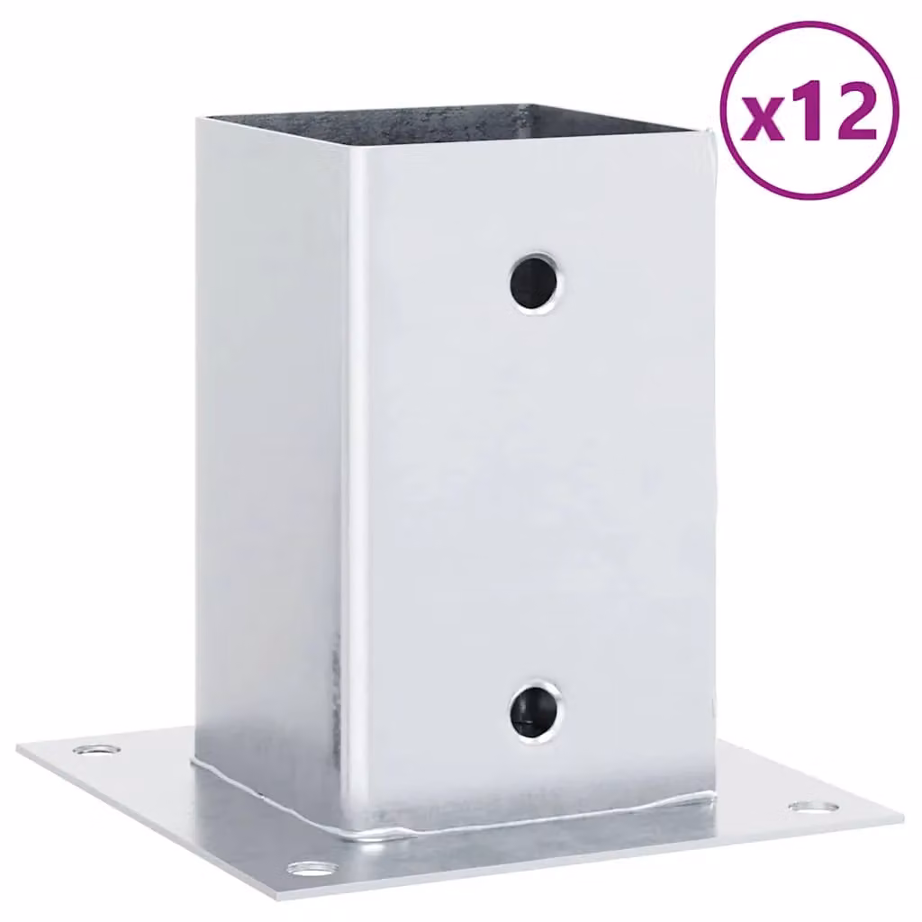 Berkfield Home Square Post Support Bases, 12 Pack, Silver Galvanised Steel, 91 x 91 mm – 2