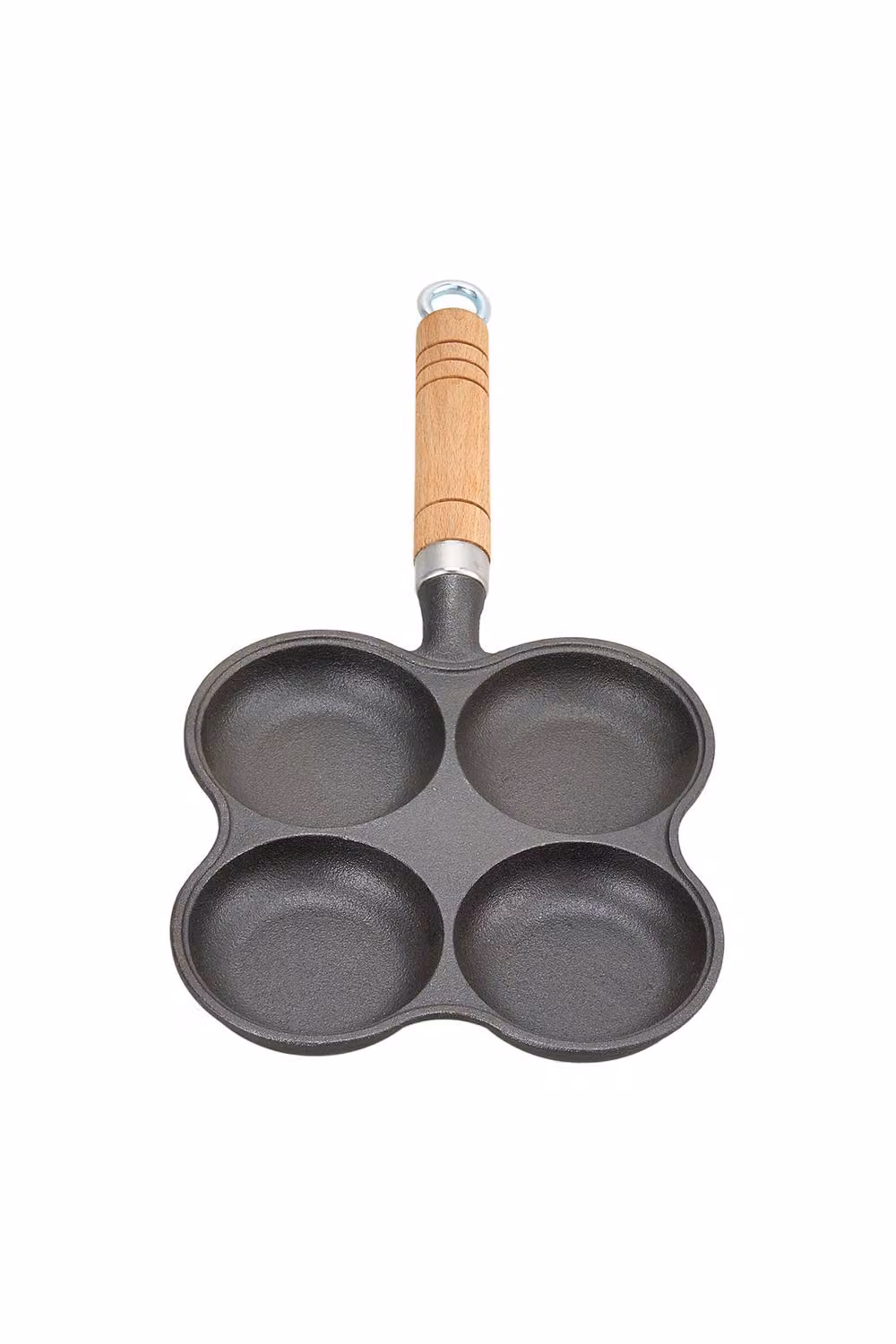 ExtraStar Uncoated Cast Iron 4 Hole Frying Pan with Wooden Handle in Black – 3