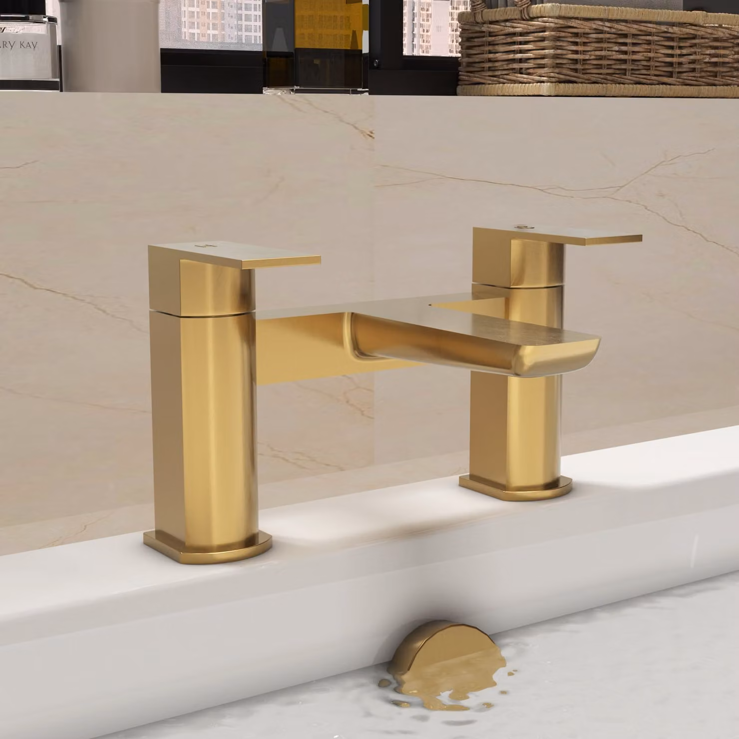 Royal Bathrooms Muro Deck Mounted Single Lever Bath Filler Tap in Brushed Brass