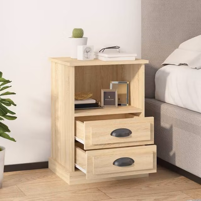 Berkfield Home Elegant Bedside Cabinet in Sonoma Oak, Light Tan, W/D/H: 43 x 36 x 60 cm
