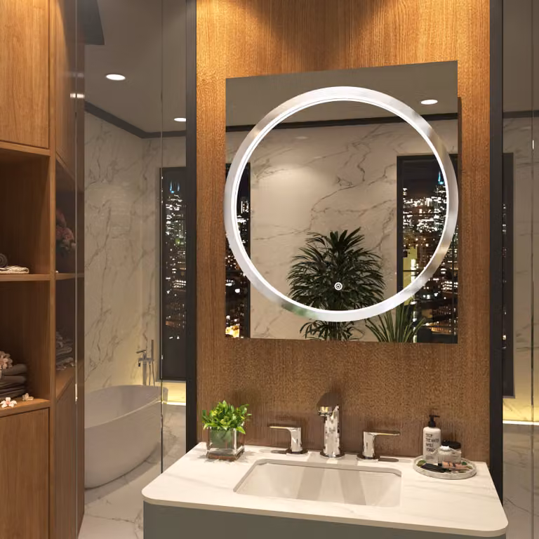 Royal Bathrooms Monaco Round LED Illuminated Framed Mirror in Silver with Demister Pad and Touch Sensor, W: 60 cm, H: 70 cm