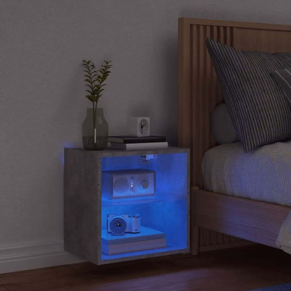 Berkfield Home Wall-mounted Bedside Cabinet with Integrated LED Lights in Matt Concrete Grey – 3