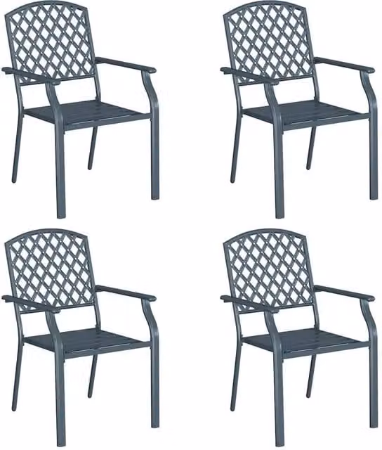 Berkfield Home Set of 4 Stackable Anthracite Grey Steel Garden Chairs – 1