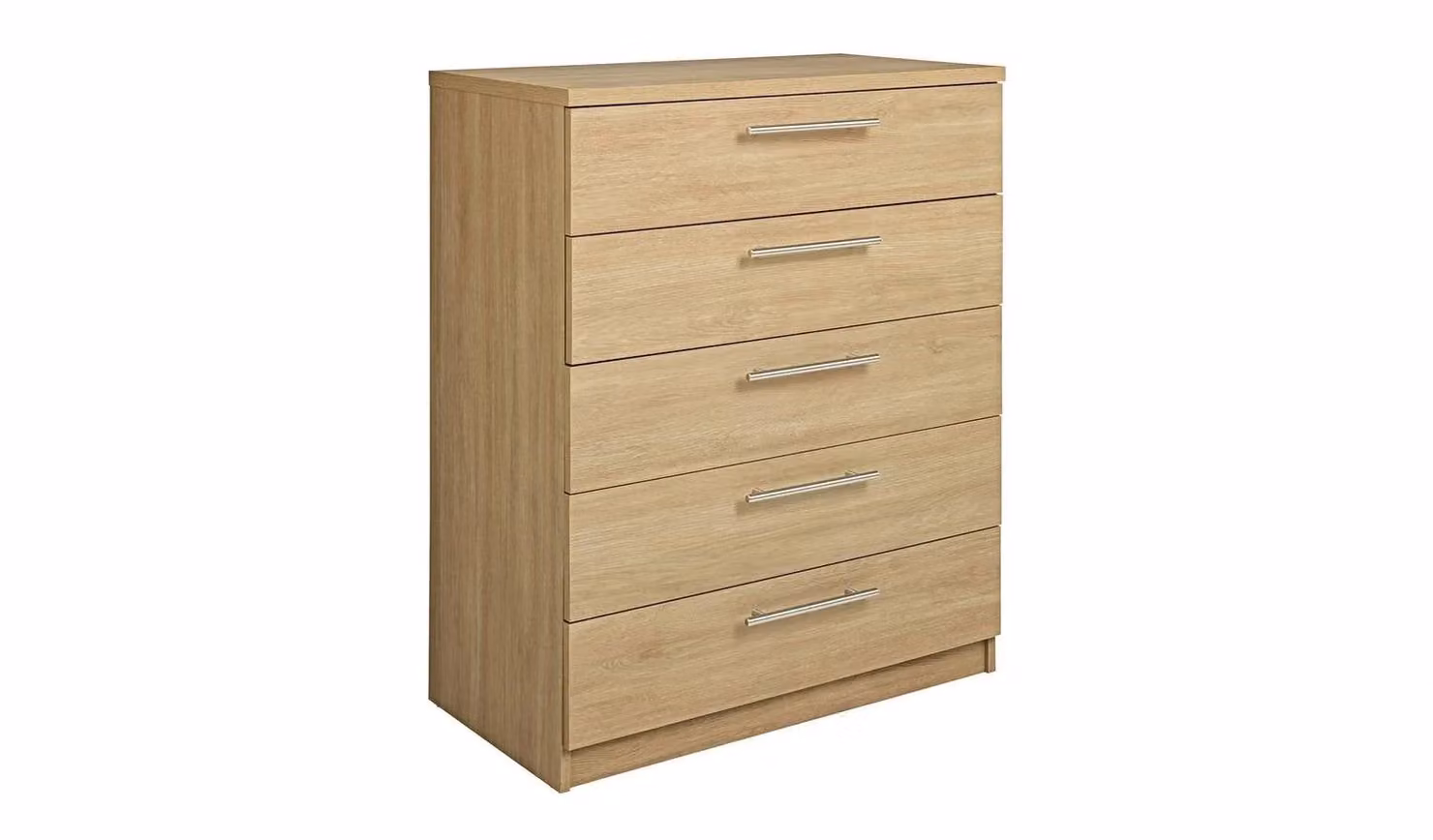 Brisbane 5 Drawer Chest Oak Storage Organiser Bedroom Furniture in Brown and Silver