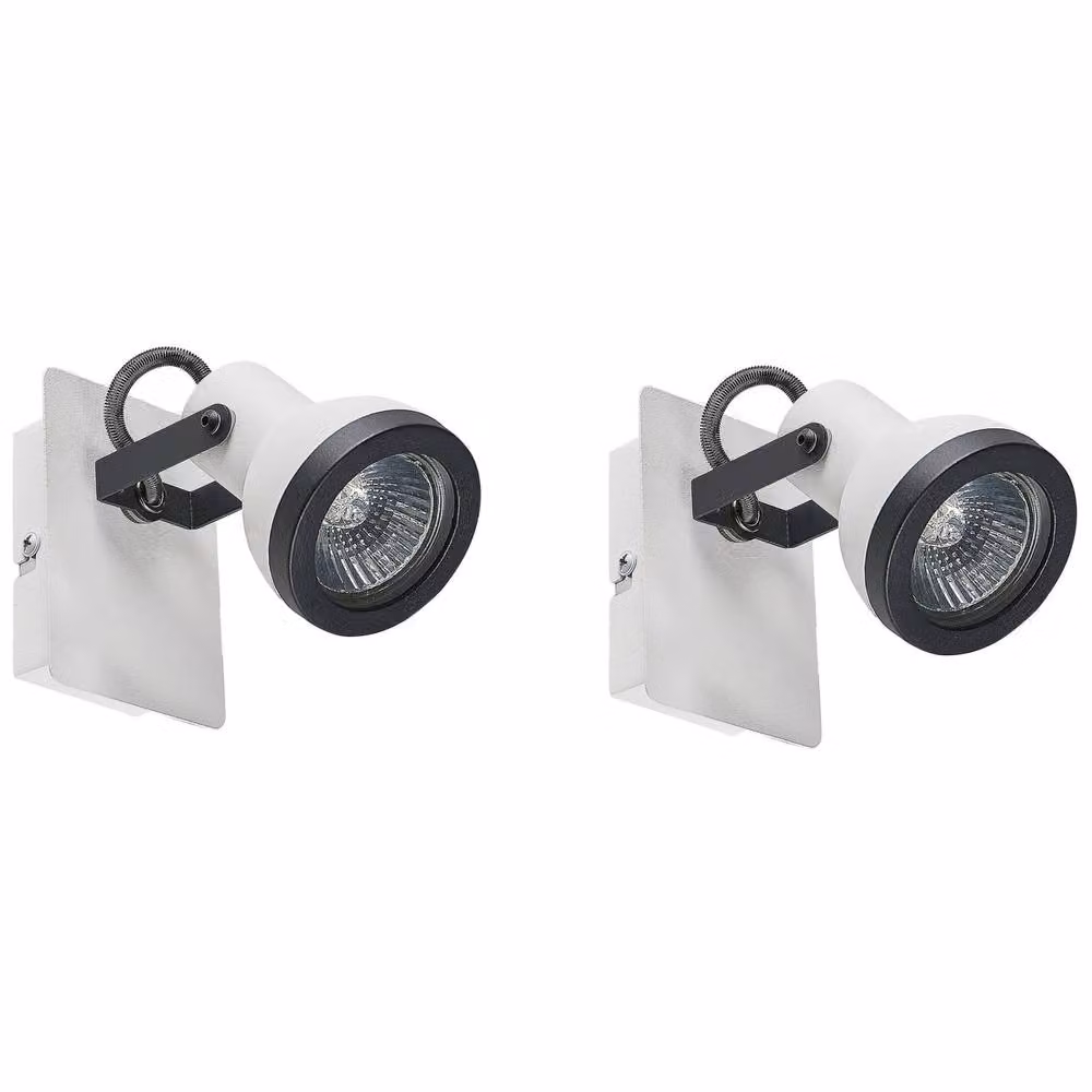 Wyld and Coco Set of 2 Industrial Metal Wall Lamps in White and Black with Adjustable Swing Arm and Cone Shade – 2