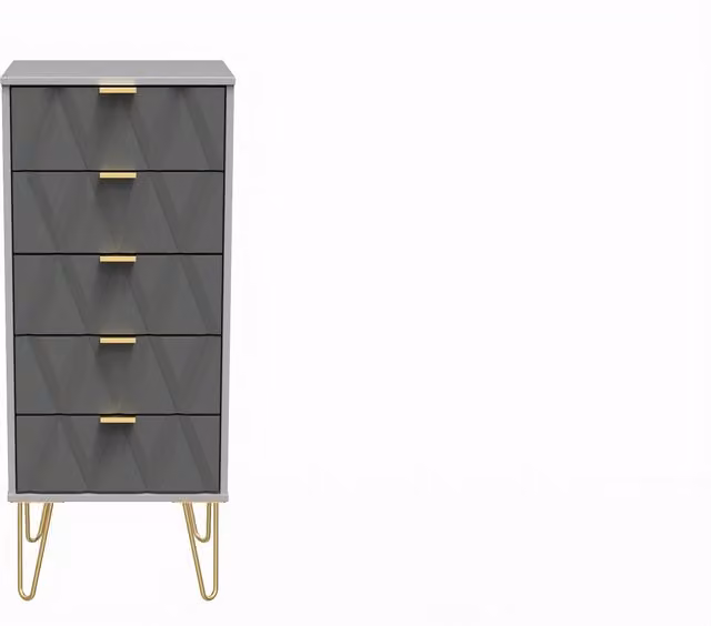 Ready Assembled 2 U Dallas 5 Drawer Tall Bedside Cabinet in Mid Grey and Gold – 1