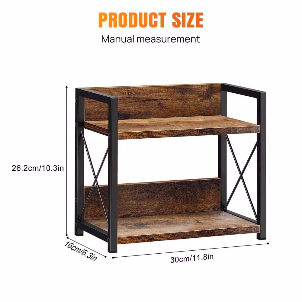 Nordara 2-Tier Black Wood Spice Rack and Herb Jar Kitchen Storage Organiser Shelf Holder – 2