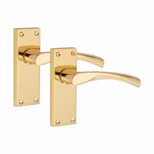 Golden Grace Astrid Door Handle Latch Set in Polished Brass, 1 Pair, W: 12 cm, H: 4 cm