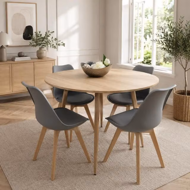 Kosy Koala Modern Round Dining Table and 4 Chairs Set in Grey and Beige