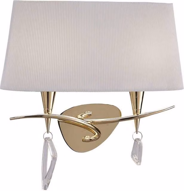 Netlighting Mara 2-Light Wall Lamp with E14 Sockets and Ivory White Fabric Shades in French Gold
