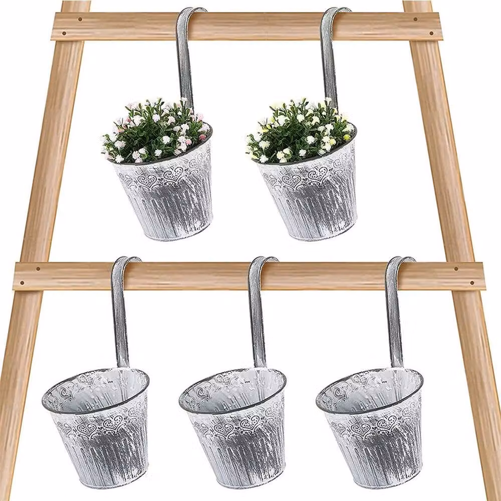 Kelvenix 5-Piece Vintage Metal Hanging Flower Pots in Grey – 4