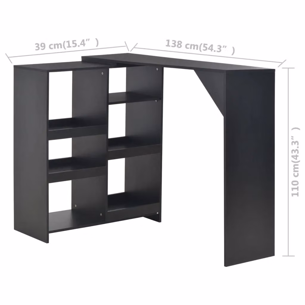 Berkfield Home Bar Table with Moveable Shelf in Black, W: 138 cm, D: 39 cm, H: 110 cm – 6
