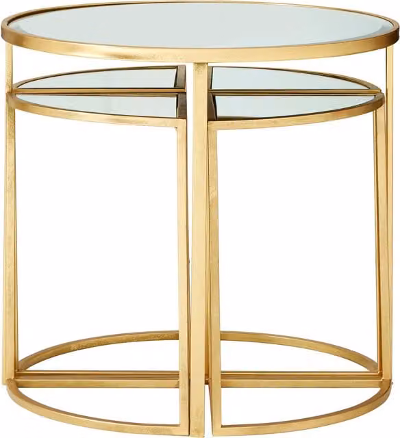 Orsina Industrial Design Set of 5 Round Nesting Tables in Gold with Glass Tops – 1