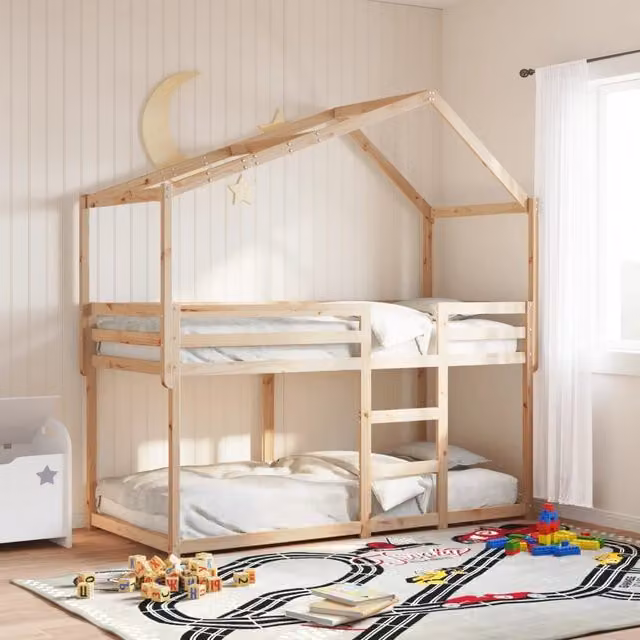 Berkfield Home Rustic Solid Wood Pine Bunk Bed in Brown, W/D/H: 80 x 200 cm