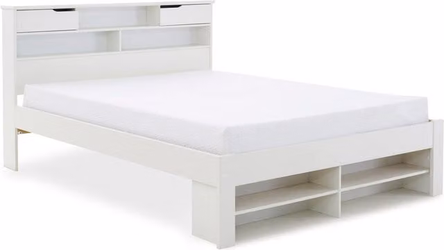 Rest Relax Isabella White Solid Wood Modern Storage Bed with Bedside Shelf