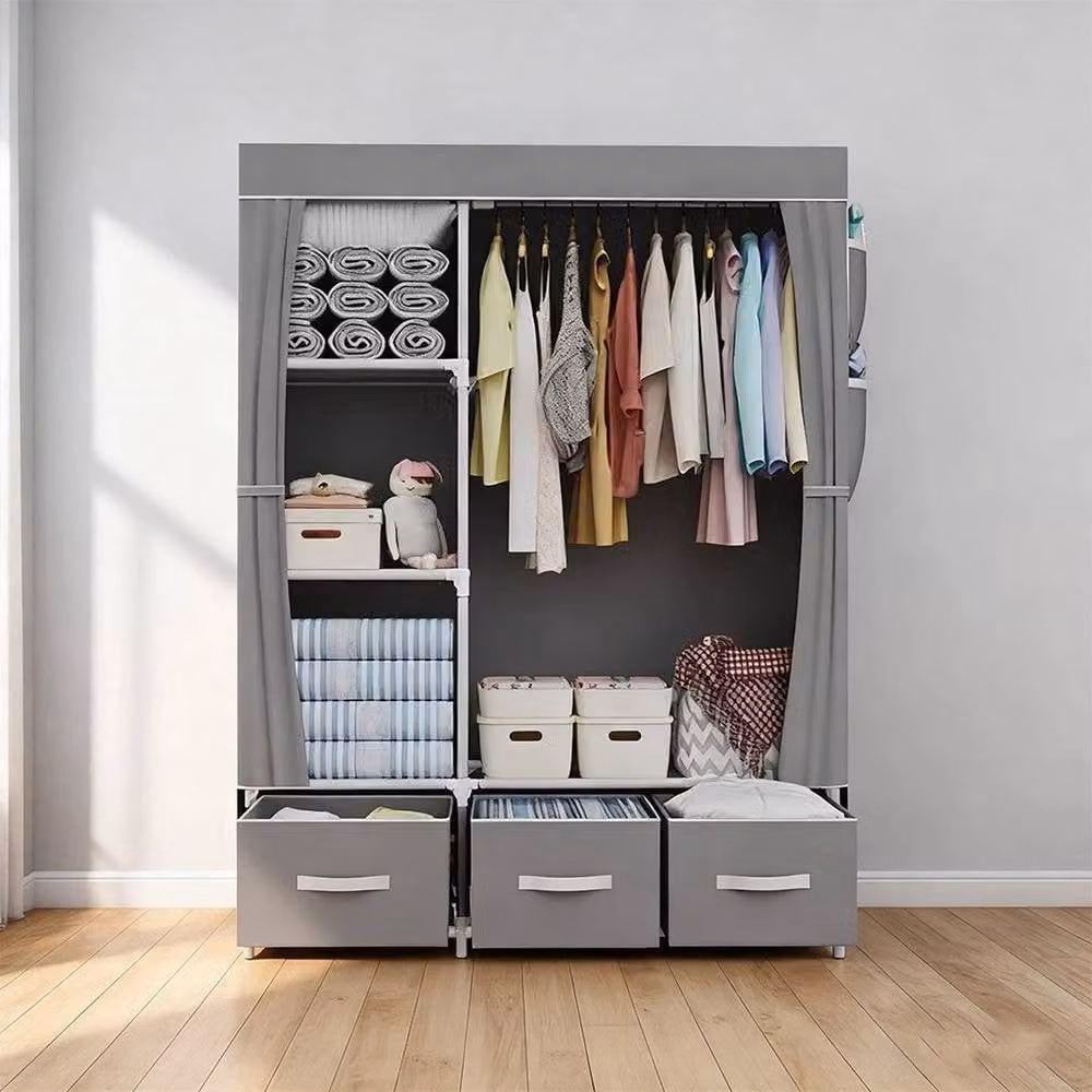 FORGEVIO Large Fabric Canvas Wardrobe Clothes Storage in Grey, W/D/H: 165 x 105 x 45 cm – 2
