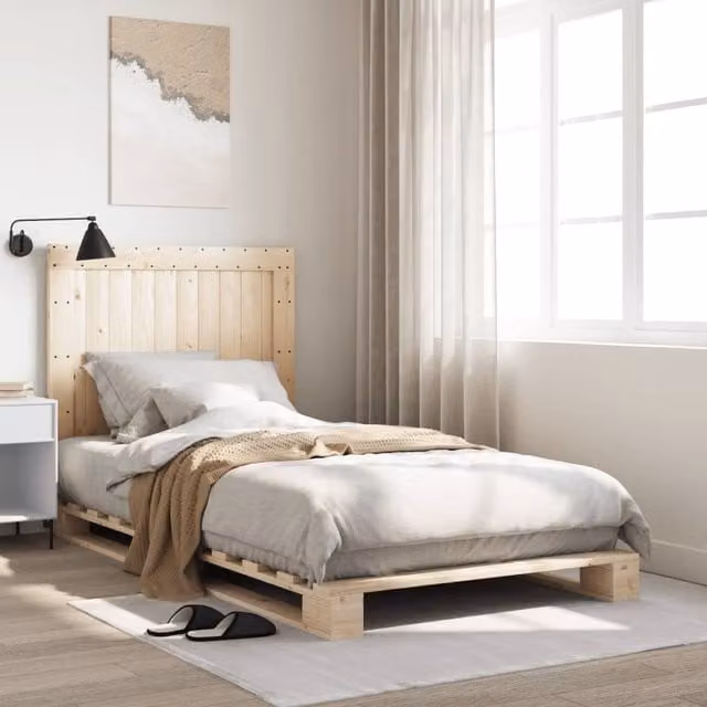Berkfield Home Solid Wood Pine Bed Frame with Headboard in Brown, W/D/H: 100 x 200 cm – 1