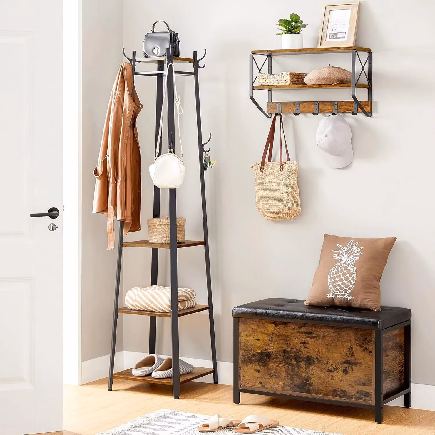 VASAGLE Industrial Ladder Coat Stand with 3 Shelves and Hooks in Brown – 2