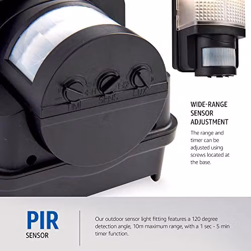 Netlighting Modern Black Outdoor PIR Motion Sensor Wall Light IP44 E27 – 3