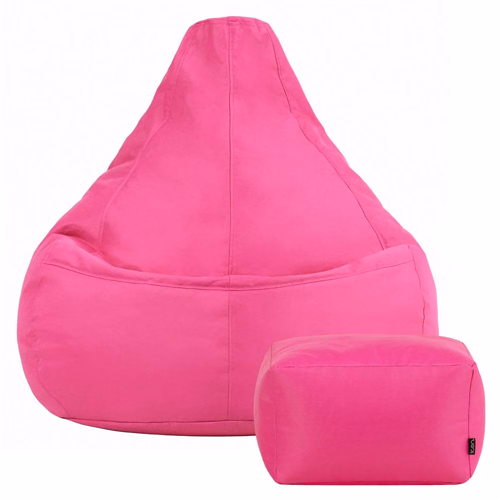 icon Gaming Recliner Indoor and Outdoor Bean Bag with Footstool in Pink – 4