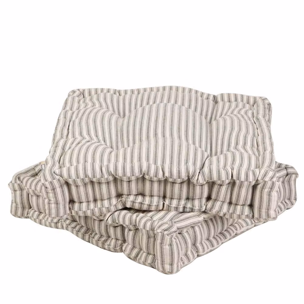 Dibor Set of 2 Grey Striped Indoor Dining Chair Seat Pad Cushions, W: 50 cm, D: 50 cm – 2