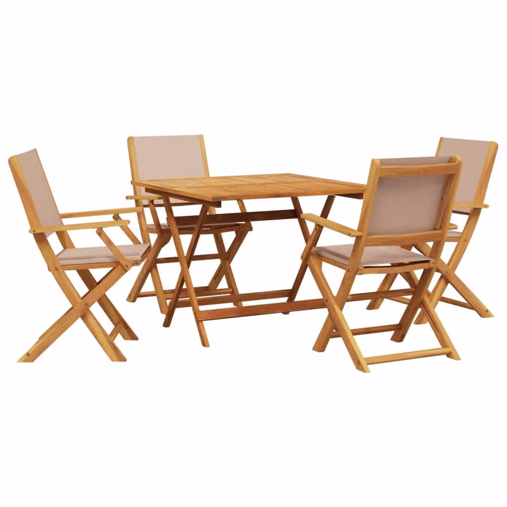 Berkfield Home 5 Piece Garden Dining Set in Acacia Wood with Beige Fabric – 2