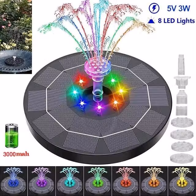 NESTLUNE Solar Fountain Pump with Multi Nozzle for Bird Baths and Gardens, Black, W/D/H: 100 x 15 x 15 cm – 1
